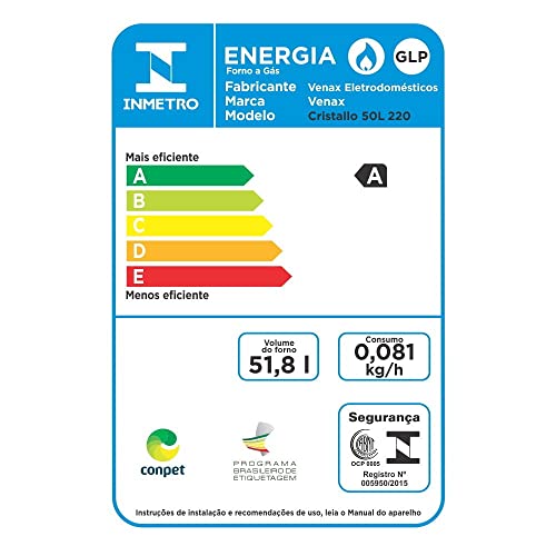 Forno Embutir Gás 50L Cristallo GIII - Venax - Inox - 220V