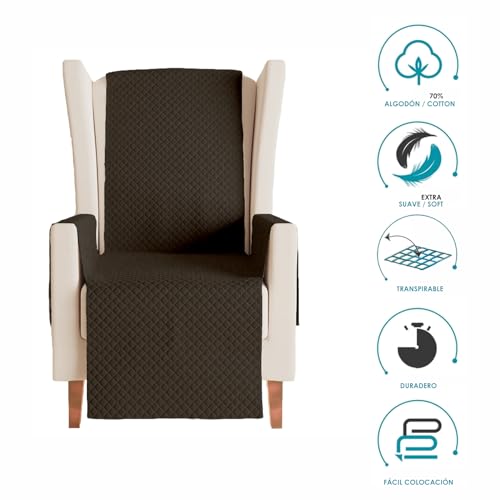 Funda sillon relax reclinable sofa 1 plaza orejero acolchada algodon 110cm 5