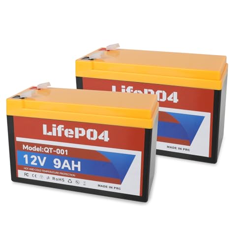 SFMAKDZ [2-Pack] 12V 9Ah LiFePO4 Battery 4000+ Deep Cycles Rechargeable Lithium Battery with BMS Lightweight & Safe Design for Solar UPS Power Wheels Kayak Fish Finder Scooter RV Marine