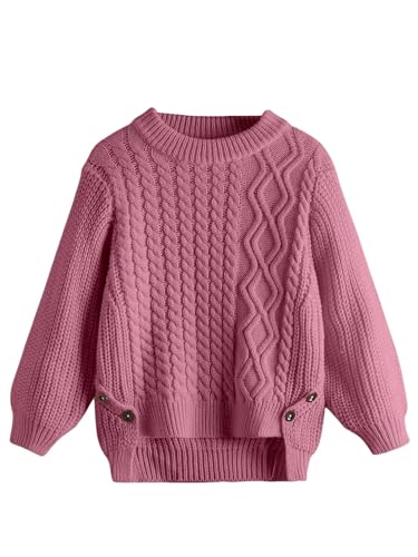 MakeMeChic Girl's Round Neck Sweater Long Sleeve Cable Knit Asymmetrical Hem Sweaters