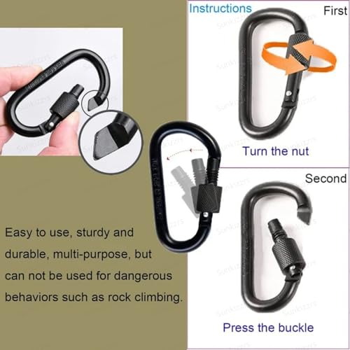 Image of Sunkizzrs Aluminium Carabiner (Pack of 5) Snap Hook Ring Clip - Hooks Keychain - Hook Keyring - Key Hooks for Keychain with Screw Locking (Black)