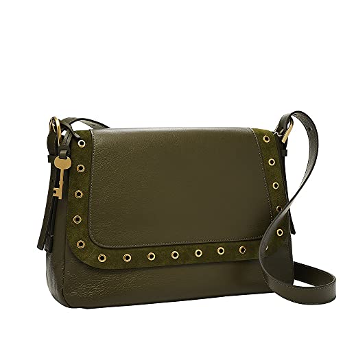 Fossil Bolso para mujer Harper, Crossbody con solapa de piel ecológica/PVC y ribete de ante verde musgo 31,75 cm de largo x 10,795 cm de ancho x 24,13 cm de alto ZB1569376