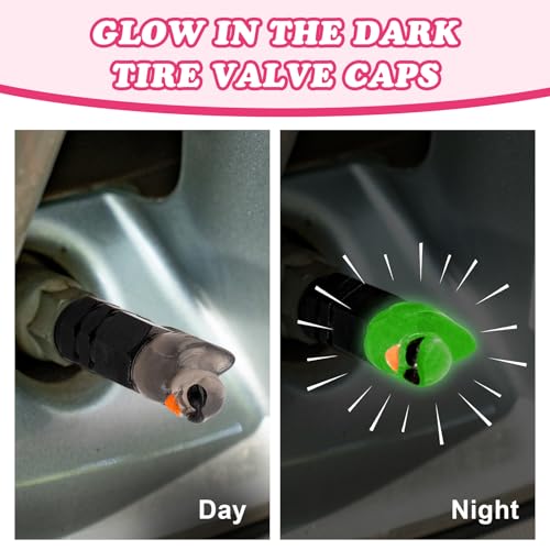 4Pcs Sunglasses Duck Tire Valve Stem Caps, Funny Decorative Covers for Wheels, Cute Car Accessories (Hexagon Black)