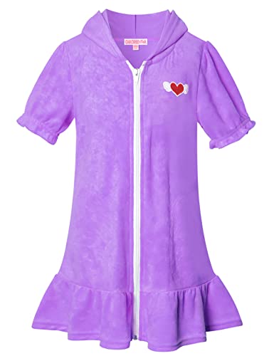 Image of CHILDRENSTAR Girls Swim Coverups Terry Swimsuit Cover-Up Hooded Zip-Up Beach Robe