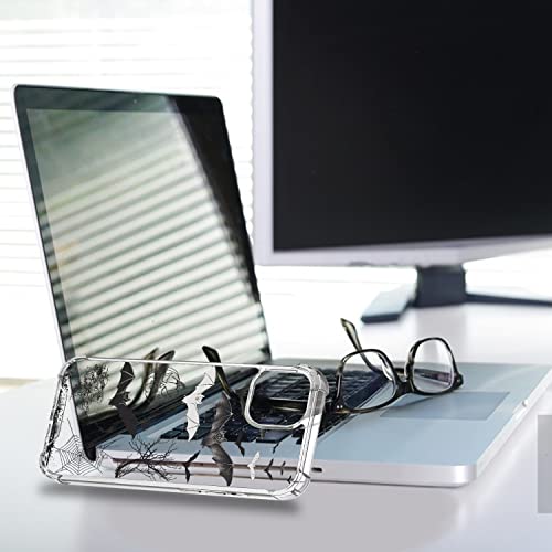 Pozaji For Iphone Case 13 Printed Halloween Pattern Design, Cute Iphone 13 Case Bats Pumpkin Cobweb Spider Web Motif On Clear Tpu+Pc Cover For Women Girls, 6.1 Inch #TOP5