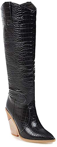 QUICKLYLy Botas Altas De Mujer Rodilla Invierno 2019,Bota Altas Planas Tacon Cuña Piel Vestir,Botines Altas Mujeres Punta Puntiaguda Botas Vaqueras Bordadas Cómodas(Negro,37CN)