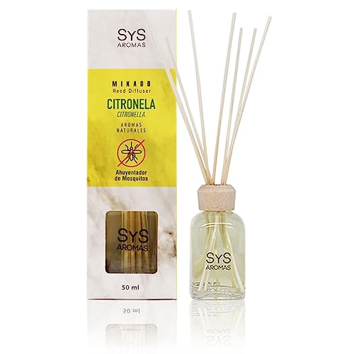 Ambientador Mikado Citronela Mármol 50ml SYS Aromas. Fragancia Natural Antimosquitos. Repelente de Insectos. Aroma Fresco. Protege tu Hogar. Fabricado en España.