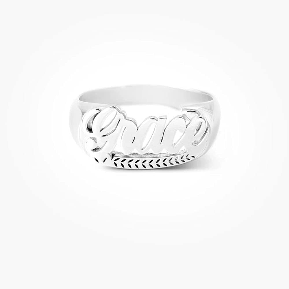 Personalized Name Ring Custom Name Plate Promise Ring Letter Initial Stacking Ring Gift for Women
