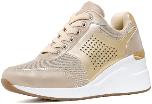 Hidden Heel Wedge Sneakers for Women - Casual High Heel Walking Sneakers and Women Fashion Slip On Sneakers, Breathable and Comfortable