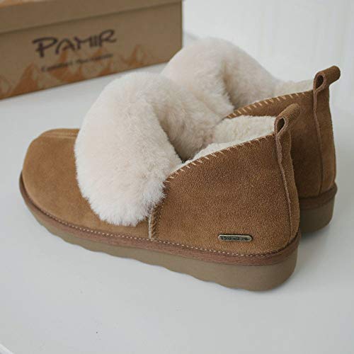 Pamir Women's Genuine Suede Shearling Ankle Moccasin Booties Slippers Boots Memory Foam Indoor Outdoor Chestnut 8 M Us #TOP6