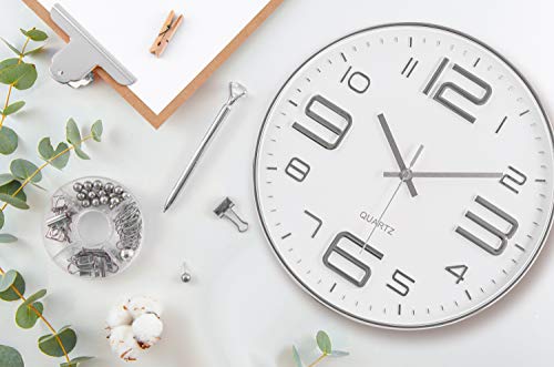 Reloj de Pared Silencioso Bernhard 12 Pulgadas Plata y Blanco miniatura 6