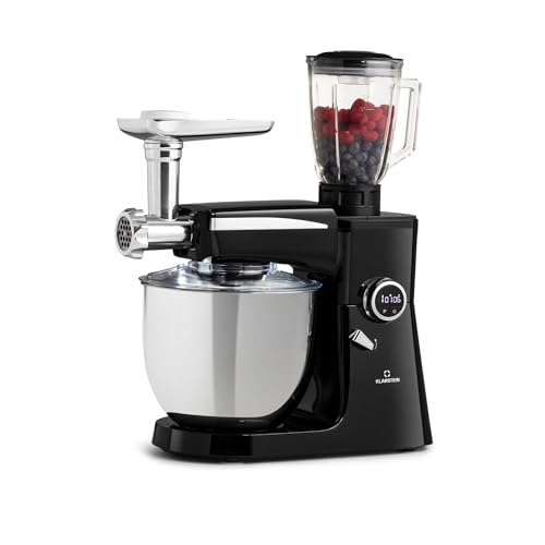 Klarstein Robot de Cocina, Batidora Vaso Multifuncional 2000W Con Picadora de Carne, Batidoras y Procesadores 3 en 1 para la Cocina, Electrodomésticos para Cocinar, Amasadora Acero Inoxidable 10l.