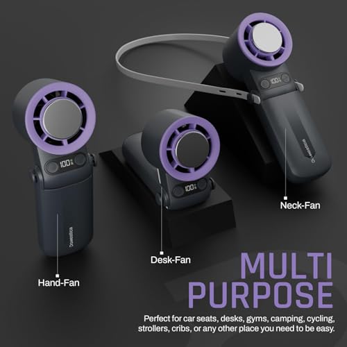 Image of Domestica Flo Hand Fan Rechargeable | 20000 RPM with IcyTouch | 4,000 mAh Battery [Up to 12H] | 3-in-1 Hand, Neck & Desk Fan | Portable, 180 Foldable Design | For Travel, Office, Makeup(Shadow Plum)