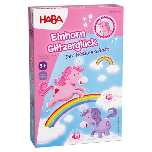 HABA Einhorn Glitzerglück Der Wolkenschatz Zauberhaftes Sammelspiel für Kinder ab 3 Jahren mit 60 Wolkenkristallen und 4 Einhörnern 2012230001