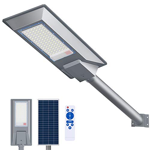 RINLNOY 200W LED Solar Street Light，Outdoor Dusk to Dawn Parking Lot Light with Motion Sensor and Remote Control, Adjustable Mounting Bracket Suitable for Wireless Installation of Poles and Walls
