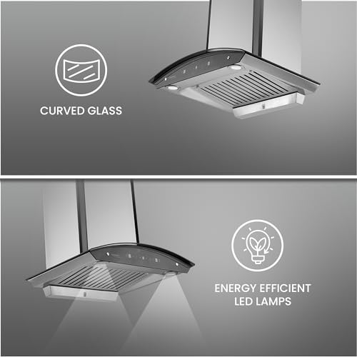 Image of Hindware Smart Appliances | Nevio Plus 60 cm Chimney | 1400 CMH | Curved Glass | Baffle Filter | Auto Clean | Touch Control, Motion Sensors | 10 Yrs Warranty on Motor & 2 Yrs on Product (Inox)