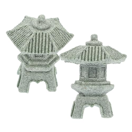 Veemoon Estatua de Pagoda Mini de Piedra Arenisca 2 Piezas Modelo Pequeño para Decoración de Jardín Zen Micro Paisajes Bonsáis y Acuarios Adorno Resistente para Exteriores y