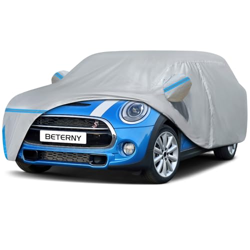 Image of Car Cover for 2014-2025 Mini Cooper 4 Door, Waterproof Custom-fit All Weather Sun Rain UV Dust Snow Protection Outdoor Full Car Cover with Door Zipper and Cotton Lining-Grey