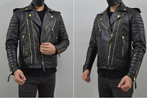 Image of Mens Leather Jacket - Biker Leather Jacket For Men - Lightweight Slim Mens Leather Motorcycle Jackets Black Real Lambskin