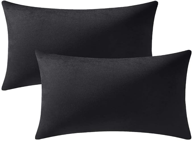 Image of Pack of 4 Reversible Velvet Pillow Covers Throw Cushion Case Soft Cozy Rectangle Home Decorative for Couch and Bed, Sofa (12x18 inch, Black)