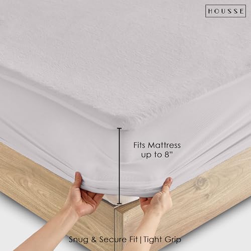Image of HOUSSE King Size Waterproof Mattress Protector 78 * 84 inch Inches | Premium Bed Mattress Protector Cover | 100% Waterproof | Soft Breathable Fabric | Stretchable Fitted Style | Fits Up to 8 Inch | Grey
