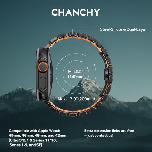 Image of CHANCHY Titanium Band Compatible with Apple Watch Ultra 3 /2 /1 Band 49mm 46mm 45mm 44mm 42mm, Luxury Band Titanium Silicone Dual-Layer Link for Men iWatch Series 11 10 9 8 7 6 5 4 SE