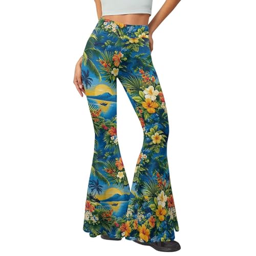 Bulopur Tropical Palm Tree Flare Leggings for Women Plus Size