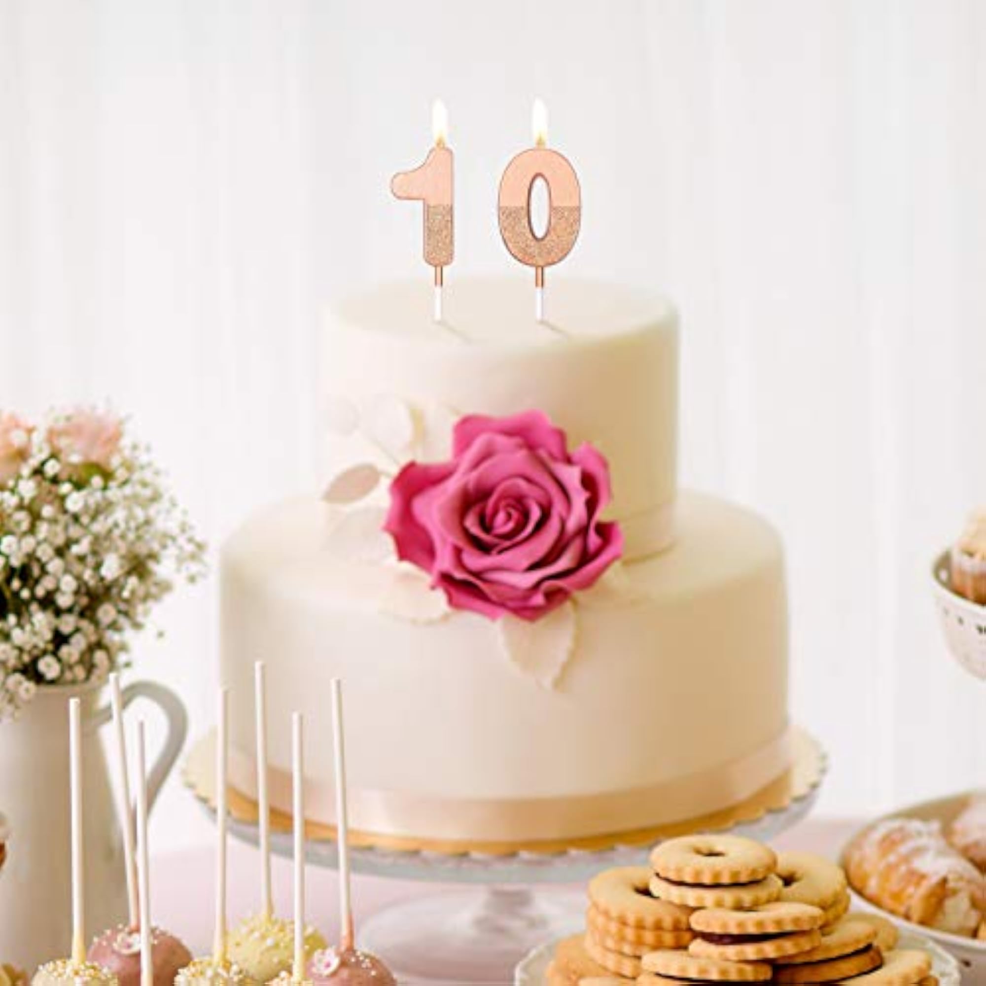 10th Birthday Candles Glitter Cake Topper Decoration