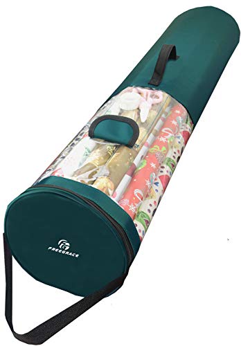Freegrace Gift Wrap Organizer | Large 9" x 40.9" Wrapping Paper Rolls Storage Bag | Tearproof & Space Saving Under Bed Gift Bag Organization (Forest Green)