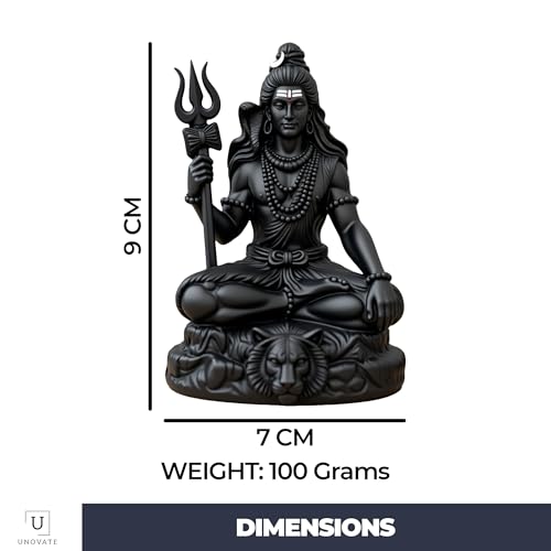 Image of UNOVATE Shiva Idol for Car Dashboard | Shiva Idol | Adiyogi Statue for Car | Mahadev Idol for Car, Home Temple, Office Desk. (Black, Small)