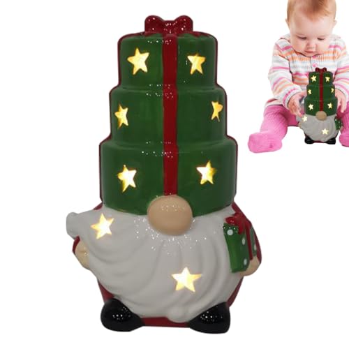 Gnomes de Noël en céramique avec lumière LED pour décoration de table festive