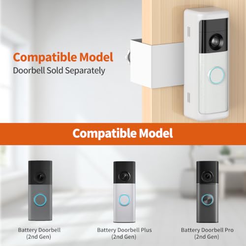 Image of No-Drill Doorbell Mount with Rain Cover, Anti-Theft Door Bracket Compatible with Battery Doorbell /Plus /Pro(2026 Model),Quick Install Doorbell Camera Holder for Rental Apartment,White