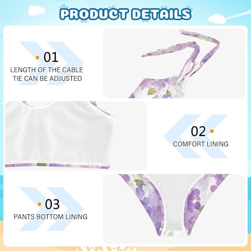KLL Elegant Decorative Lilac Flower Tillable Girls Two Piece Bikini Sets Quick-Dry Bathing Suit Swimwear Adjustable Shoulder4