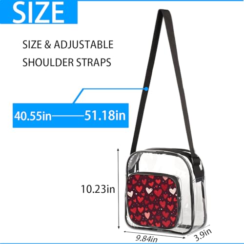 Clear Crossbody Bag for Women Men Stadium Approved Transparent Bag for Festivals,Sports Events,Concerts,Beach Bag Clear Purse with Front Pocket Messenger Bag with Adjustable Strap,Red Love Holiday3