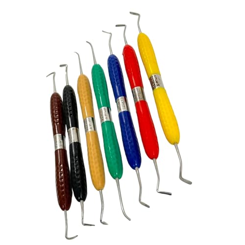 Dental Restorative Composite Resin Dental Picks, Color-Coded, Double-Ended (Set of 7) Dental Restoration Instruments - German Stainless Steel