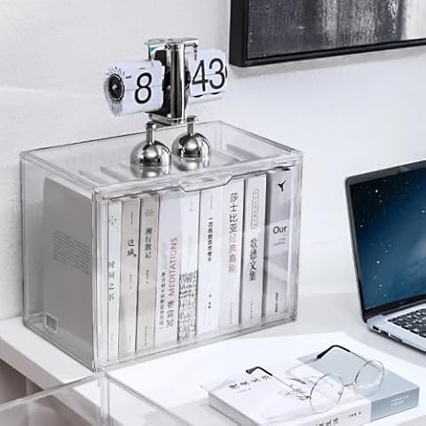 BOTIDE Desktop Book Organizer with Magnetic Door, Transparent dustproof Makeup Storage Box, Thickened Plastic Bookshelf, Office Decoration Bookshelf Display (XL) Cover