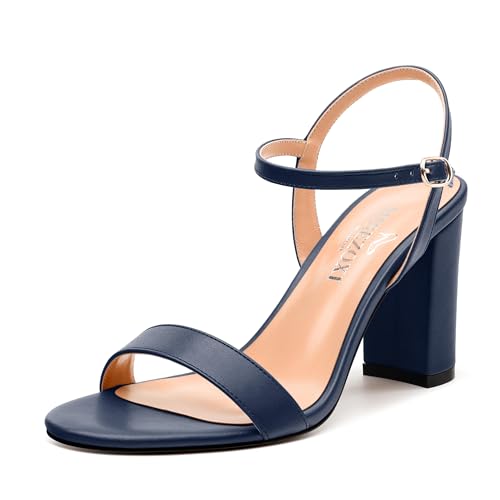 Womens Ankle Strap Block Heel Sandals, Chunky Heel Peep Toe Slingback Sandals, Open Toe High Heel Sandals with Buckle3.3