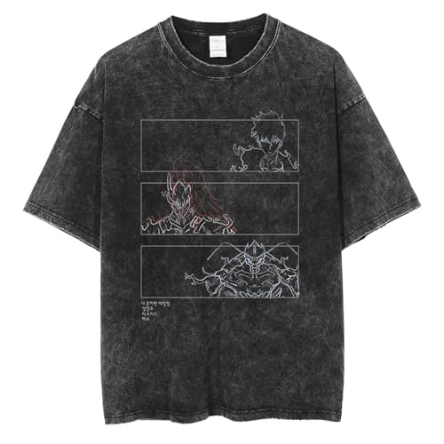 ISaikoy Anime Solo Leveling T-Shirt Vintage Short Sleeve Washed Cotton Tee Shirt Costume