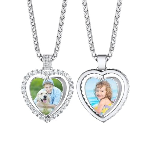 Custom4U Picture Necklace Personalized Photo for Men Women Steel/18K Gold Plated/Black Custom Angel Wings/Heart Pendant Necklace with Picture Memory Circle Chain 18-30 Inch,Hip Hop Jewelry+G