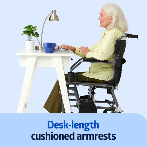 Image of Medline Ultralight Transport Wheelchair, 19 inch Wide Seat, Foldable Chair with Desk-Length Arms, Metallic Silver Frame - Lightweight, Compact, Portable