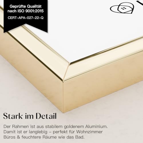 Bilderrahmen Alu DIN A3 (29.7x42 cm) in Gold - Dünner Rahmen Ideal für Fotos, Poster, Kinderzeichnungen & Kunst - Dekoration für Kinderzimmer & Wohnbereich — Perfekt für moderne Wandgestaltung