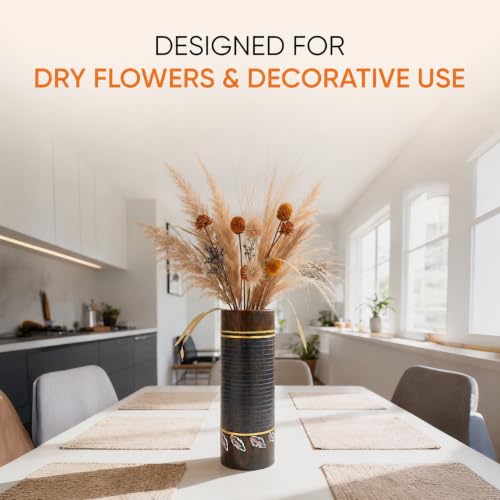 Image of Aakriti Art Creations Autumn Leaf Earthen Vase in Tubular Shape | Handmade Terracotta Flower Vase | Matte Finish Blue Floral Art Decorative Vase for Living Room Decor, Table Decor, Decor & Gifting