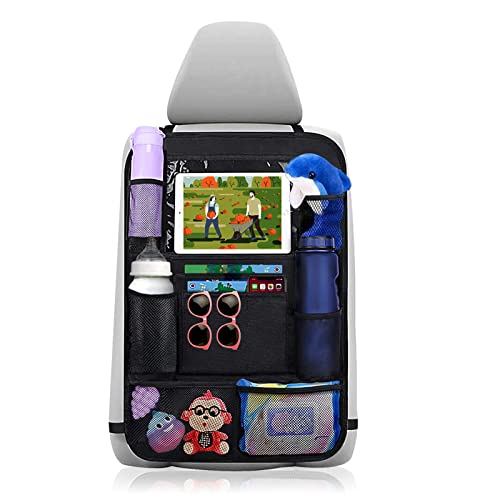 Hifrom Organizadores para Coche, Impermeable Kick Mats Organizador Asiento Coche, 9 Bolsillos, Protector Asiento Coche Niños Con Bolsillo Transparente Táctil, Apto para Tableta de 10", Negro (1PC) Cover