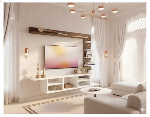 Image of C Style 40 inches Broad Base Tv Cabinet Floating Shelves for Wall Set,Wall Mounted Shelf for Living Room, Bedroom, Outdoor,Gallery,Stairs (White Base Wenge)