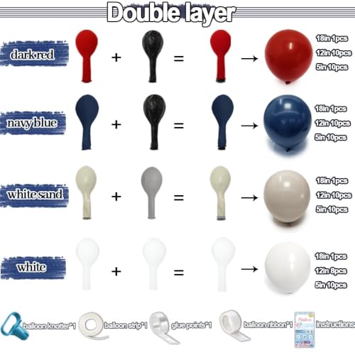 Image of Navy Blue Red Balloon Garland Double Stuffed Red White Blue Balloons Nude Cream Sand Latex Arch Kit for Patriotic Birthday Baby Shower Baseball 4th of July Graduation New Year Party Decorations