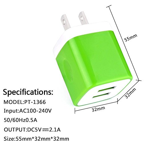 Image of Wall Charger, [3-Pack] 5V /2.1AMP Ailkin Colorful 2-Port USB Wall Charger Home Travel Plug Power Adapter Replacement for iPhone 7 /7 plus, 6s /6s plus, Samsung Galaxy S7 S6, HTC, LG, Table, Motorola More