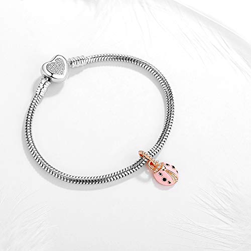 Sterling Silver 925 Ladybug Bead Charms in Rose Gold Fit Bracelet for Women DIY Jewelry Makers3