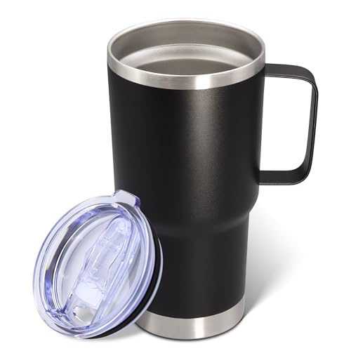 ATQTQ 20 oz Tumbler with Handle and Lid, Stainless Steel Tumbler Insulated Travel Coffee Mug, Spill Proof Double Wall Vacuum Tumbler Cup Keep Drink Hot & Cold, Black, 1 Pack