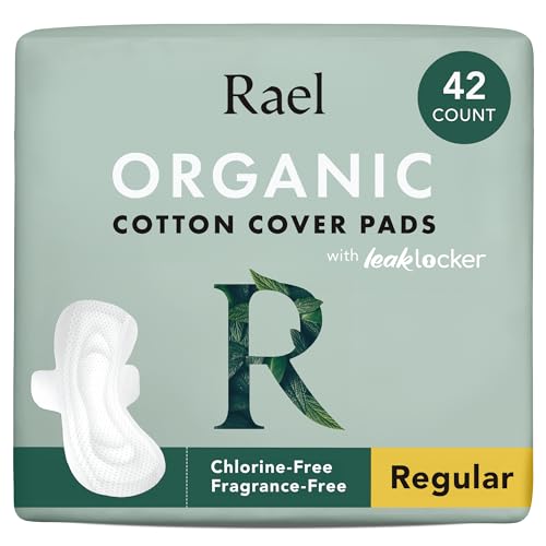 Image of Rael Organic Cotton Cover Pads with Wings - Regular Absorbency, Unscented, Ultra Thin for Women (Regular, 42 Count)