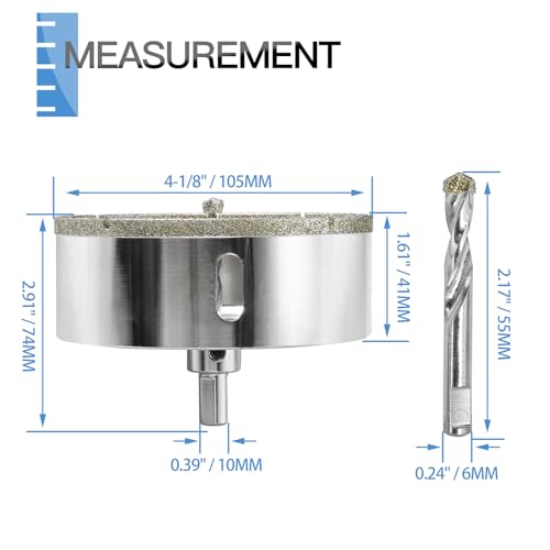Image of 4-1 /8 inch / 105mm Diamond Glass Tile Hole Saw with Center Drill Bit for Ceramic, Porcelain, Marble